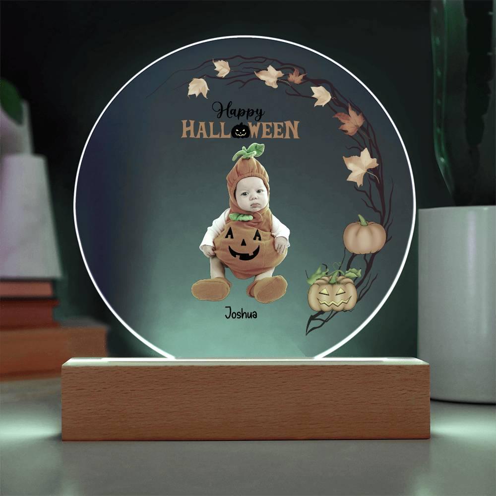 Personalized Halloween Photo Upload - Baby First Halloween Keepsake - Family Costume Round Acrylic Plaque with LED Lighted Base - Mallard Moon Gift Shop