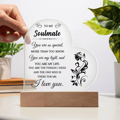 Heartfelt Gift for Soulmate - You are My Light - Heart Shaped Acrylic Plaque - Mallard Moon Gift Shop