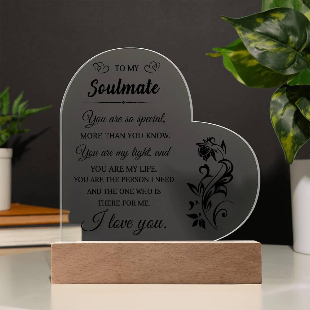 Heartfelt Gift for Soulmate - You are My Light - Heart Shaped Acrylic Plaque - Mallard Moon Gift Shop