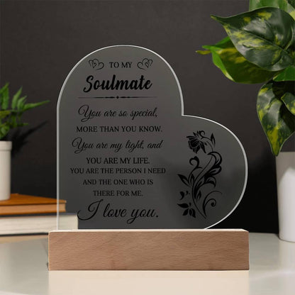Heartfelt Gift for Soulmate - You are My Light - Heart Shaped Acrylic Plaque - Mallard Moon Gift Shop