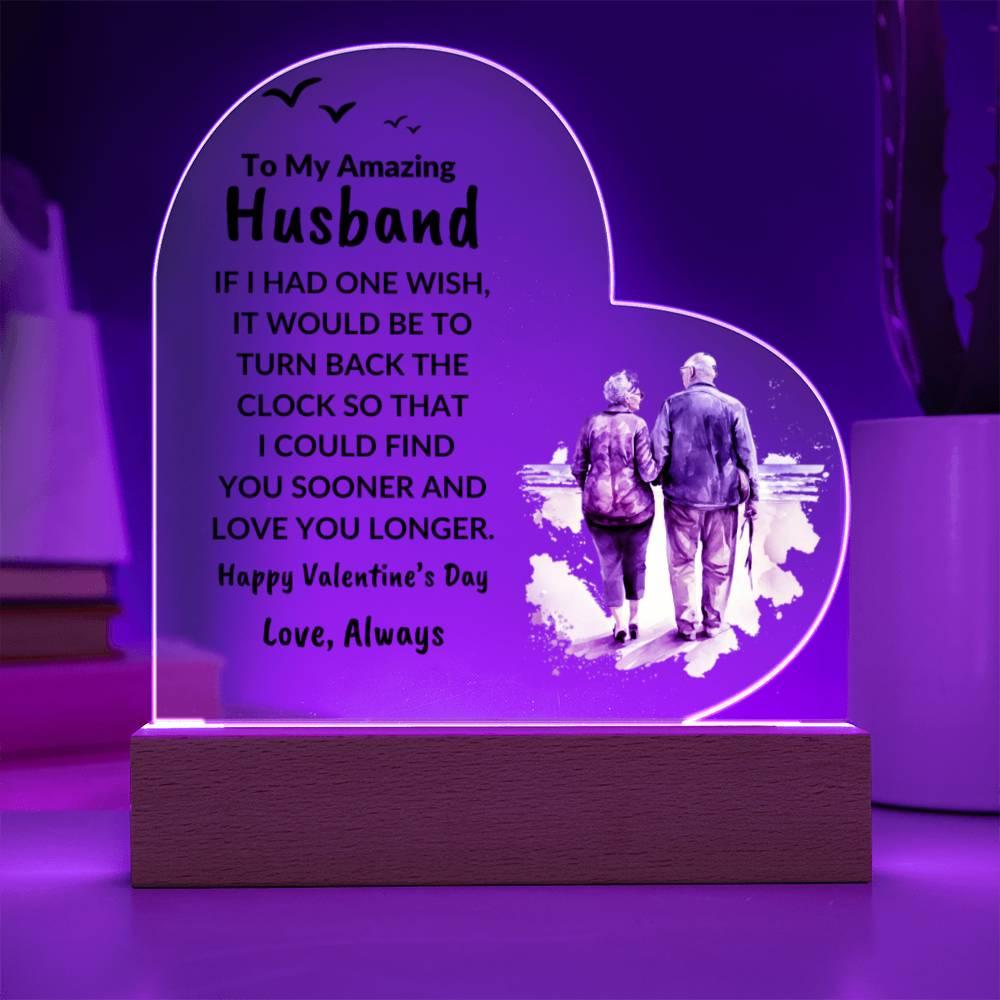 Gift for Husband Love You Longer Personalized Anniversary Birthday Valentine's Day Acrylic Heart Plaque - Mallard Moon Gift Shop