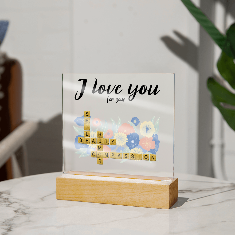 Personalized Crossword Puzzle Acrylic Plaque - Valentine's Day, Anniversary, Birthday Gift for Soulmates - Mallard Moon Gift Shop