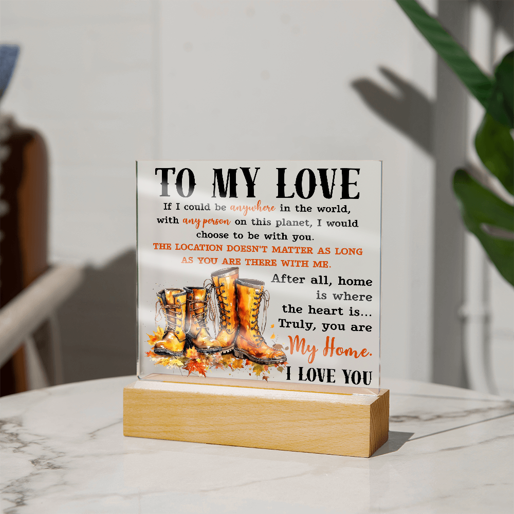 To My Love Acrylic Plaque – Romantic Fall Gift for Husband, Wife, or Partner | “You Are My Home” LED Light Display