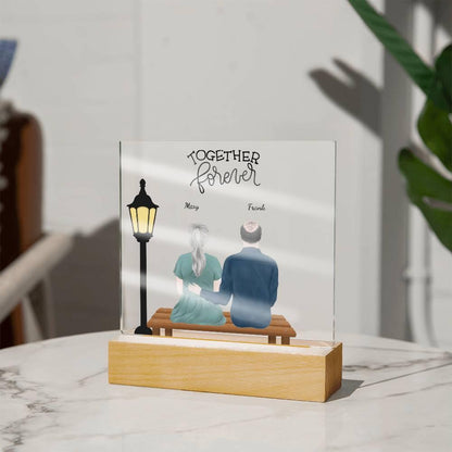 Anniversary, Birthday, Christmas Personalized Couples Romantic Sitting in the Park Acrylic Plaque - Mallard Moon Gift Shop