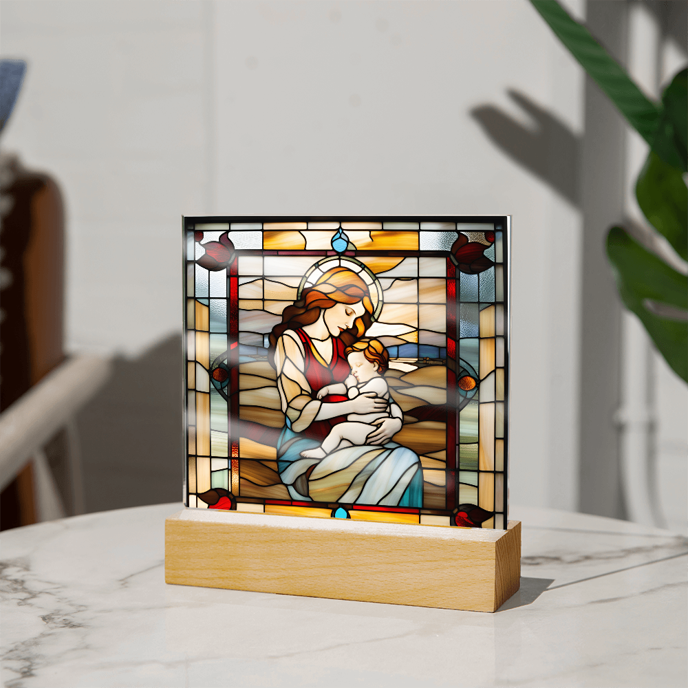 Redhead Mother and Baby - Stained Glass Style LED Acrylic Plaque – A Radiant Keepsake for New Moms and Mother's Day - Mallard Moon Gift Shop