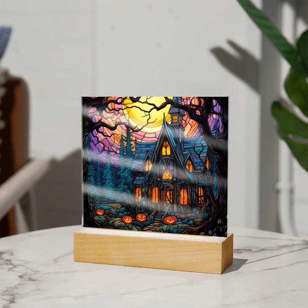 Ghoulish Mansion: Halloween Acrylic Plaque - Mallard Moon Gift Shop