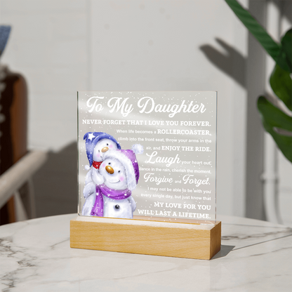 To My Daughter Snowman Acrylic Plaque – Winter Christmas Gift from Mom or Dad | “Love You Forever” LED Light Display