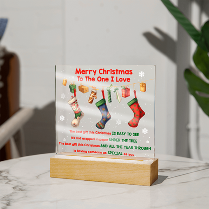 Merry Christmas to the One I Love Acrylic Plaque – Romantic Holiday LED Light Gift | Christmas Stockings Home Décor