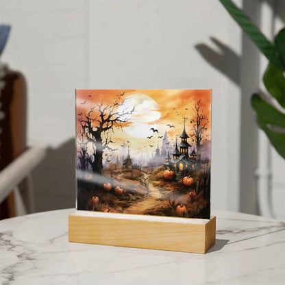 Eerie Mansion Estate: Acrylic Plaque Halloween Decor - Mallard Moon Gift Shop