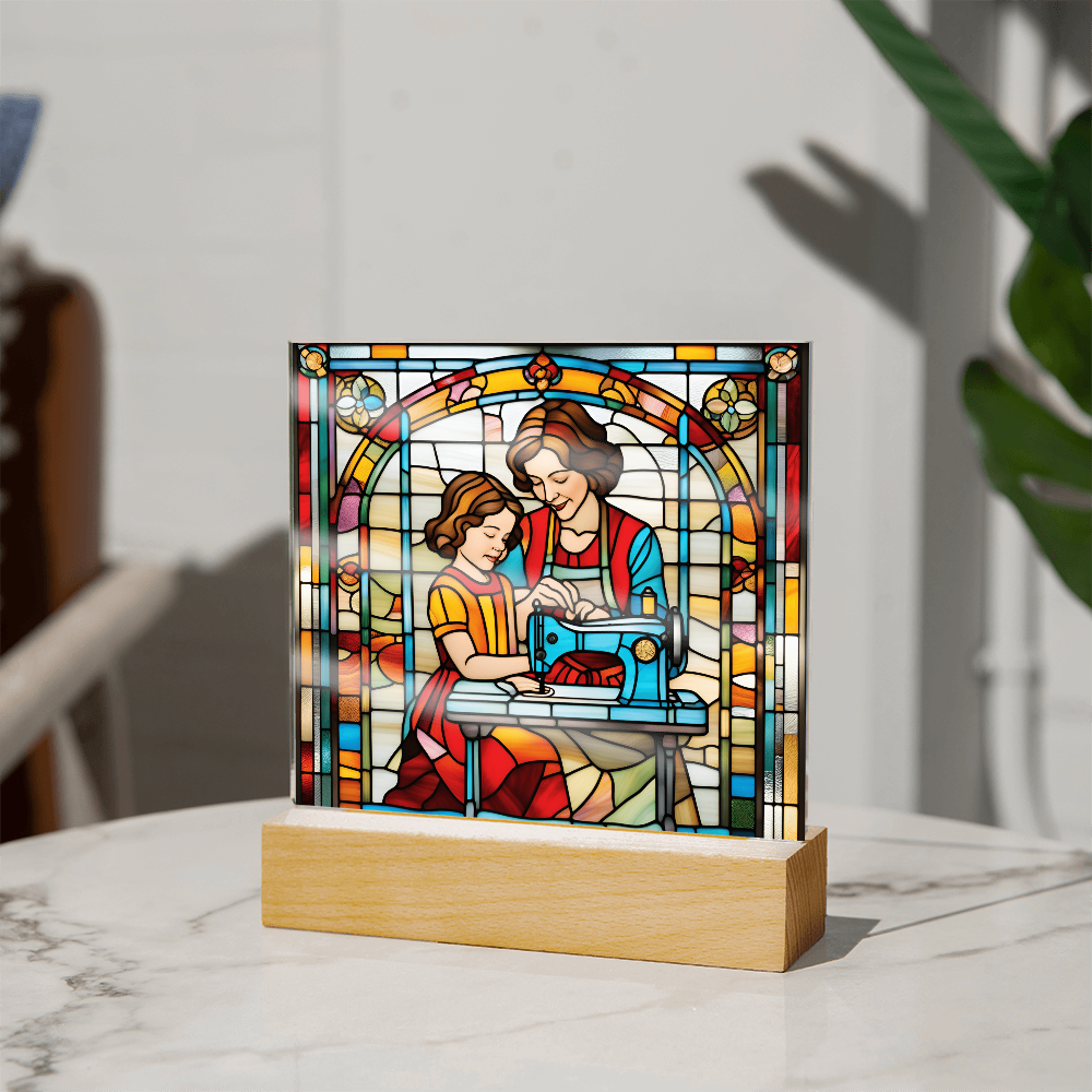 Sewing Together - Stained Glass Style LED Acrylic Plaque – A Heartfelt Gift for Quilters, Crafters, and Mothers - Mallard Moon Gift Shop