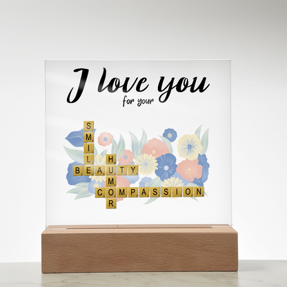 Personalized Crossword Puzzle Acrylic Plaque - Valentine's Day, Anniversary, Birthday Gift for Soulmates - Mallard Moon Gift Shop