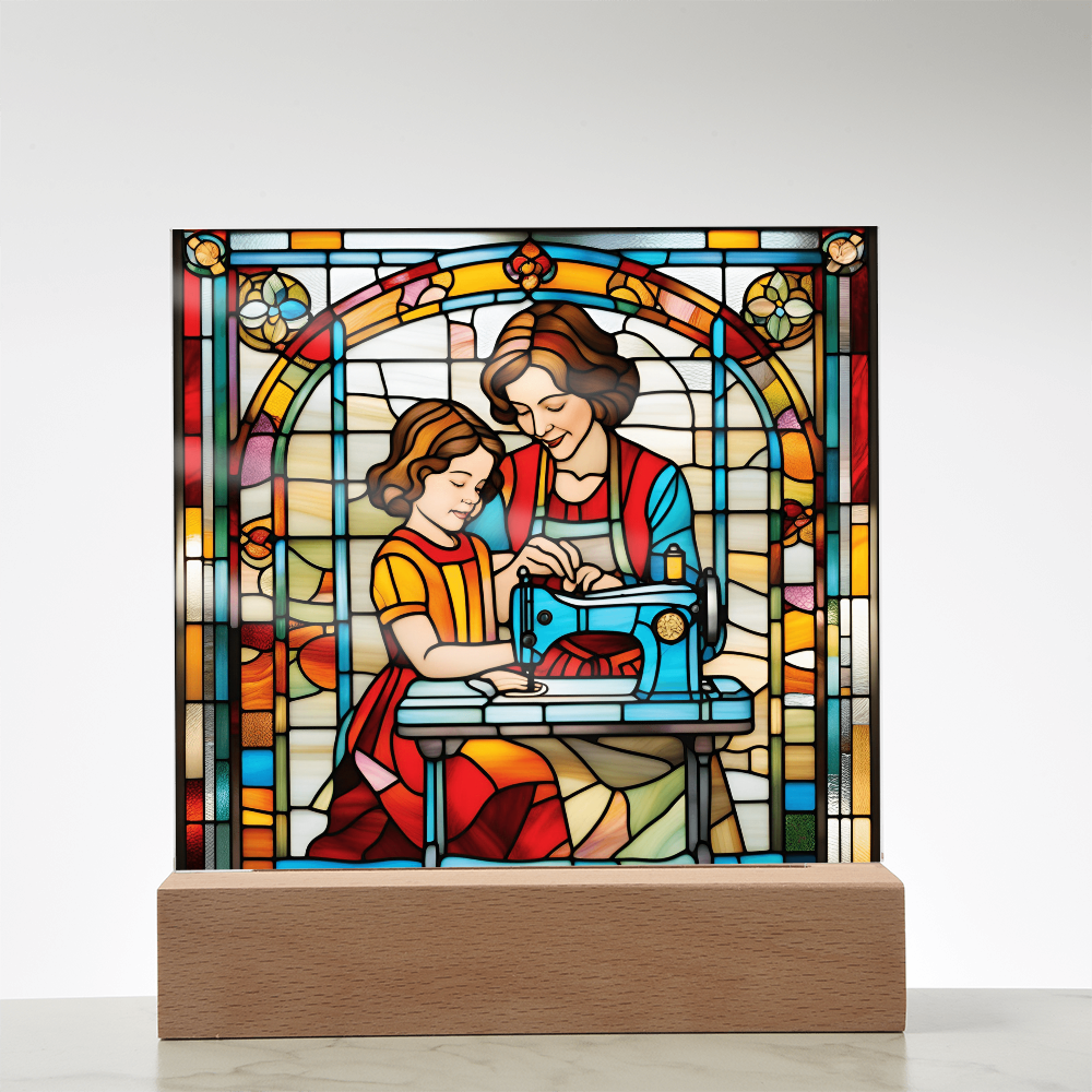 Sewing Together - Stained Glass Style LED Acrylic Plaque – A Heartfelt Gift for Quilters, Crafters, and Mothers - Mallard Moon Gift Shop