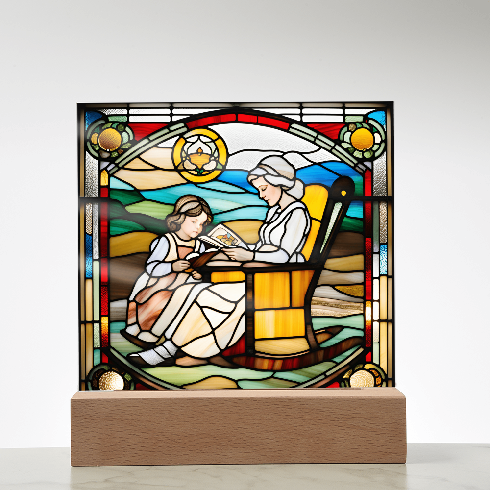 Grandmother and Granddaughter - Stained Glass Style LED Acrylic Plaque – A Touching Gift of Love and Legacy - Mallard Moon Gift Shop