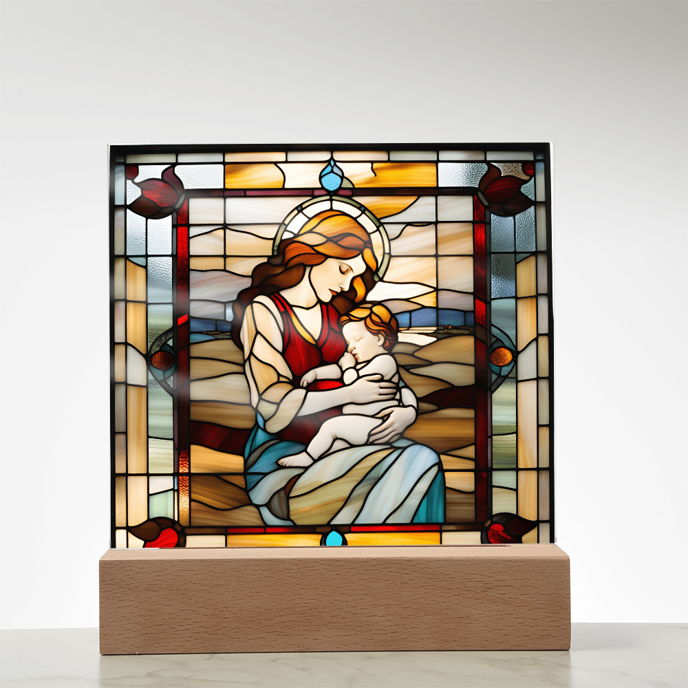 Redhead Mother and Baby - Stained Glass Style LED Acrylic Plaque – A Radiant Keepsake for New Moms and Mother's Day - Mallard Moon Gift Shop