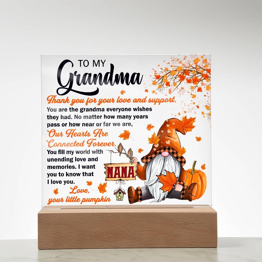 Grandma - Thank You for Your Love And Support Acrylic Square Plaque with LED Wooden Base - Mallard Moon Gift Shop