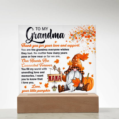 Grandma - Thank You for Your Love And Support Acrylic Square Plaque with LED Wooden Base - Mallard Moon Gift Shop