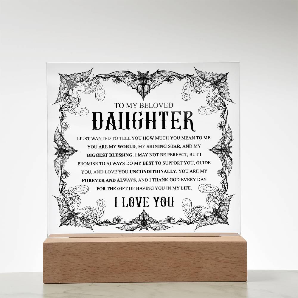 Daughter - Biggest Blessing Halloween Acrylic Square Plaque with LED Wooden Base - Mallard Moon Gift Shop