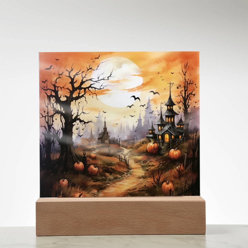 Eerie Mansion Estate: Acrylic Plaque Halloween Decor - Mallard Moon Gift Shop
