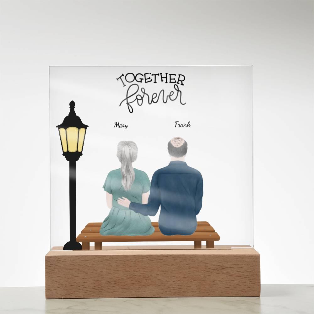 Anniversary, Birthday, Christmas Personalized Couples Romantic Sitting in the Park Acrylic Plaque - Mallard Moon Gift Shop