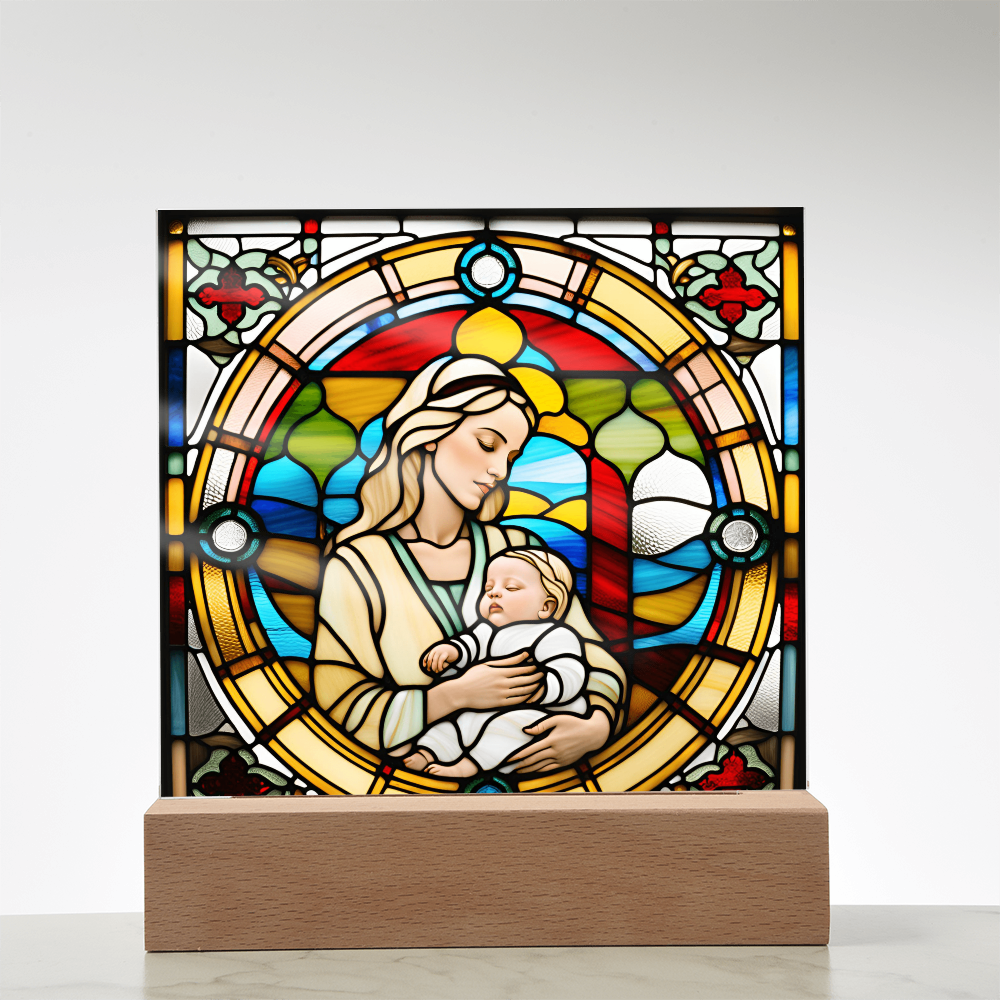 Forever Cradled Stained Glass Style LED Acrylic Plaque – A Touching Tribute for New Moms and Baby Celebrations - Mallard Moon Gift Shop
