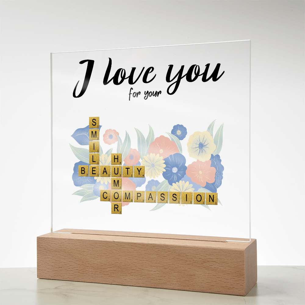 Personalized Crossword Puzzle Acrylic Plaque - Valentine's Day, Anniversary, Birthday Gift for Soulmates - Mallard Moon Gift Shop