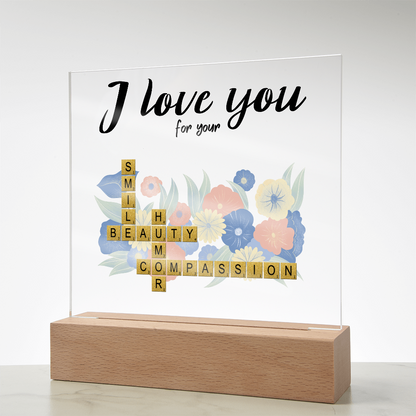 Personalized Crossword Puzzle Acrylic Plaque - Valentine's Day, Anniversary, Birthday Gift for Soulmates - Mallard Moon Gift Shop