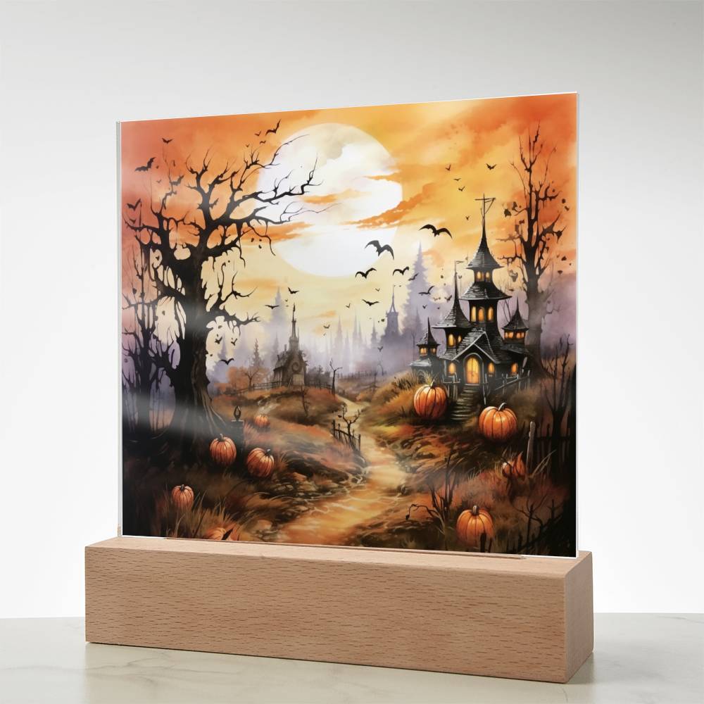 Eerie Mansion Estate: Acrylic Plaque Halloween Decor - Mallard Moon Gift Shop