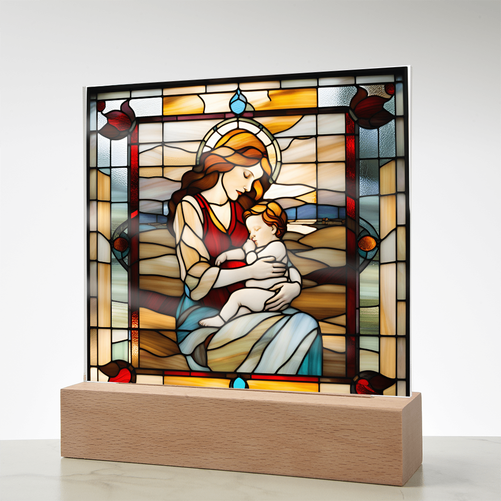 Redhead Mother and Baby - Stained Glass Style LED Acrylic Plaque – A Radiant Keepsake for New Moms and Mother's Day - Mallard Moon Gift Shop