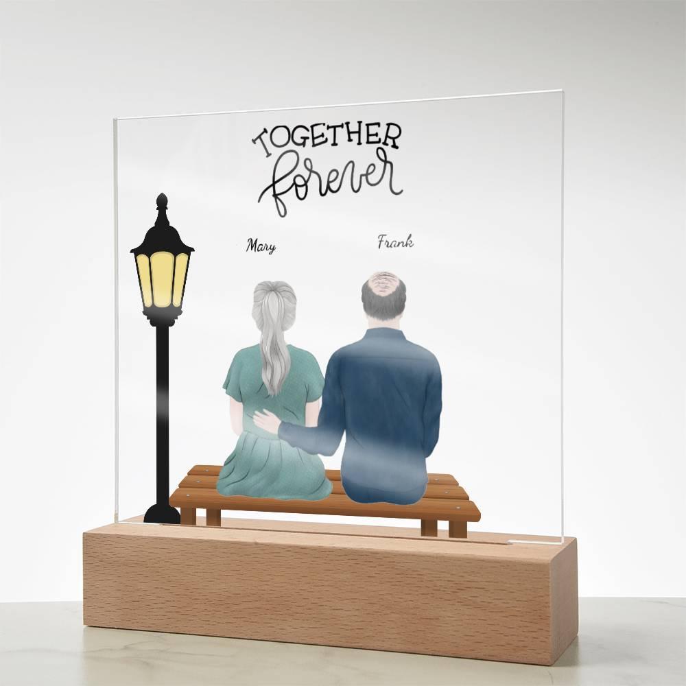 Anniversary, Birthday, Christmas Personalized Couples Romantic Sitting in the Park Acrylic Plaque - Mallard Moon Gift Shop