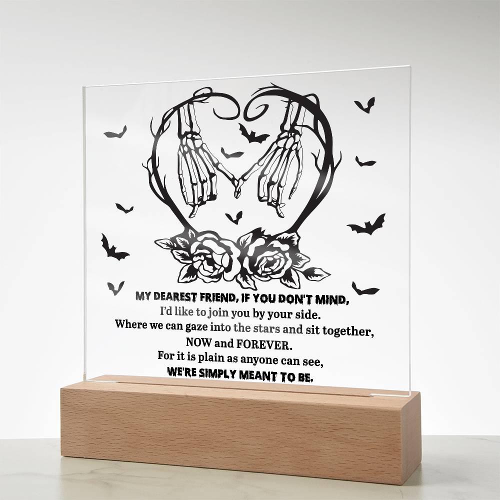 Soulmate Halloween - We Are Meant To Be - Acrylic Square Plaque with LED Wooden Base - Mallard Moon Gift Shop