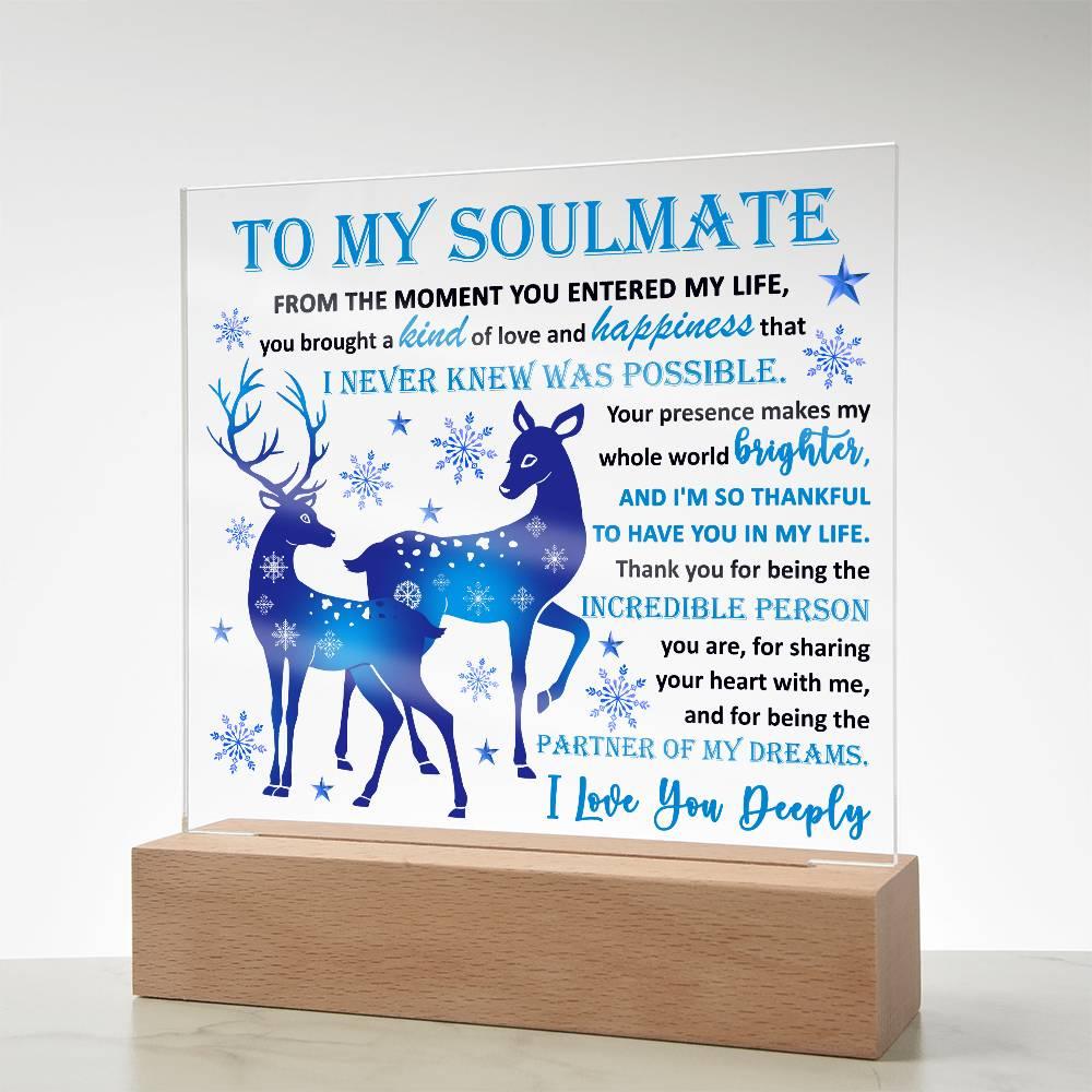 Soulmate - Partner Of Dreams Acrylic Plaque with LED Lighted Wooden Base - Mallard Moon Gift Shop