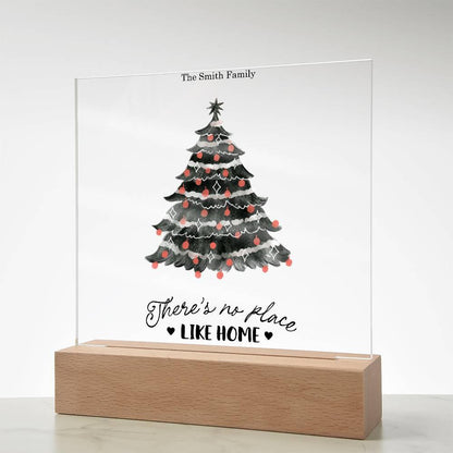Personalized Christmas Tree Acrylic Plaque with Lighted LED Wooden Base - Mallard Moon Gift Shop