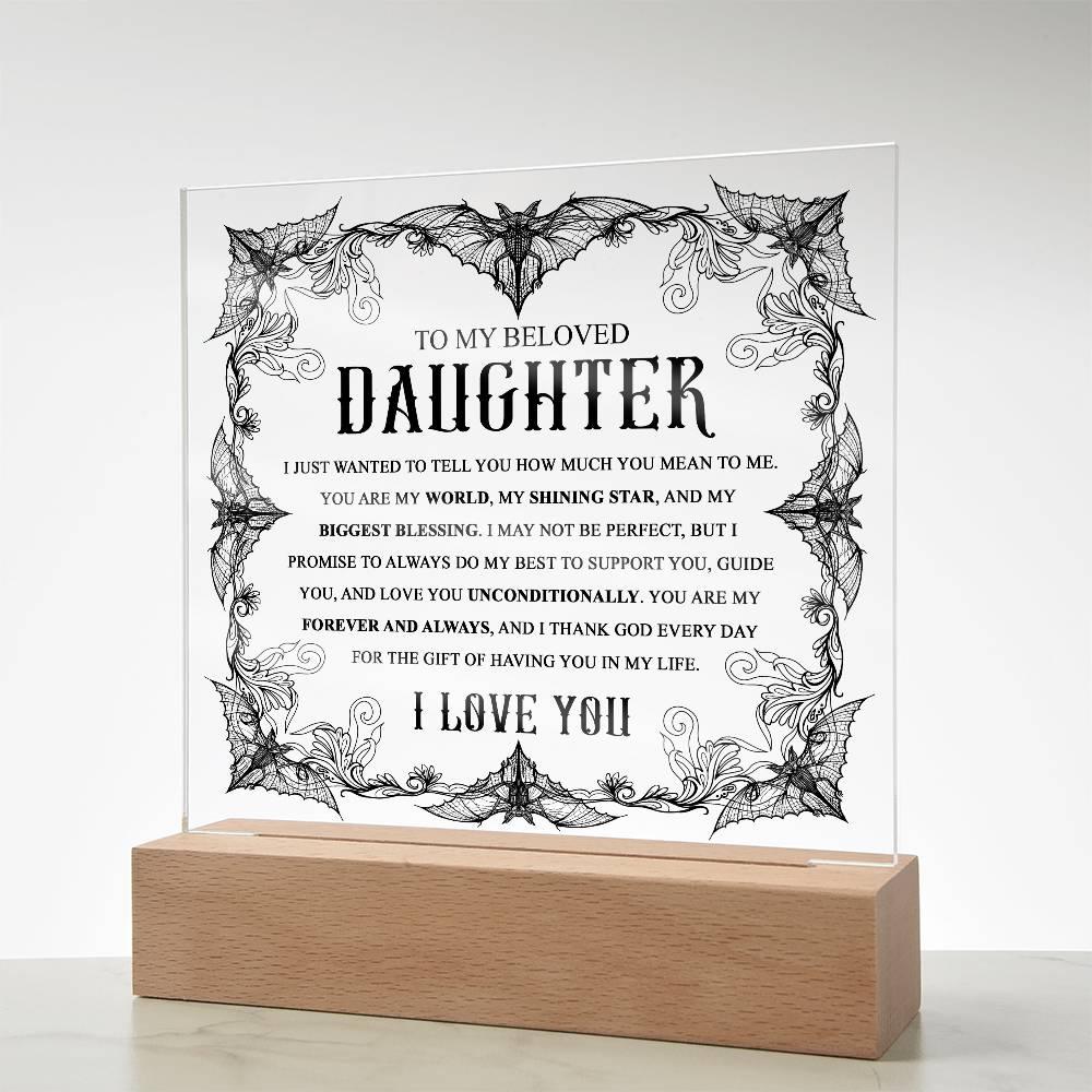 Daughter - Biggest Blessing Halloween Acrylic Square Plaque with LED Wooden Base - Mallard Moon Gift Shop