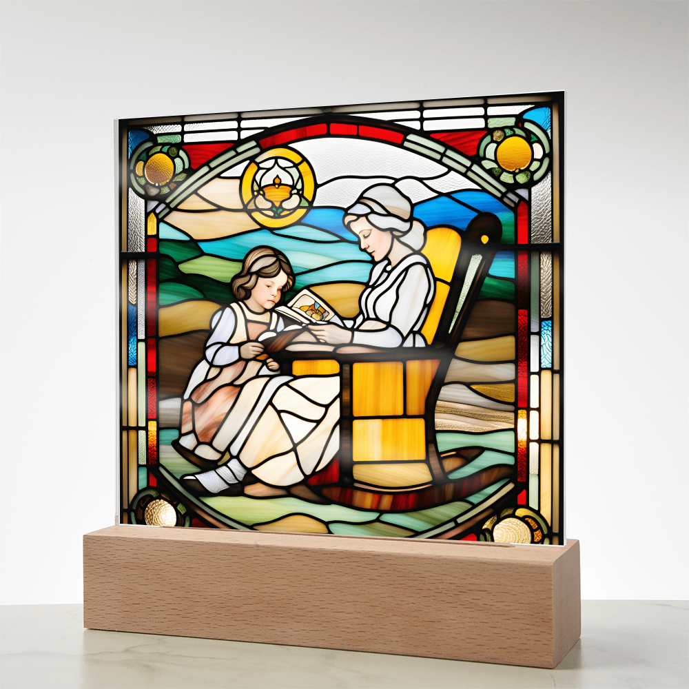 Grandmother and Granddaughter - Stained Glass Style LED Acrylic Plaque – A Touching Gift of Love and Legacy - Mallard Moon Gift Shop