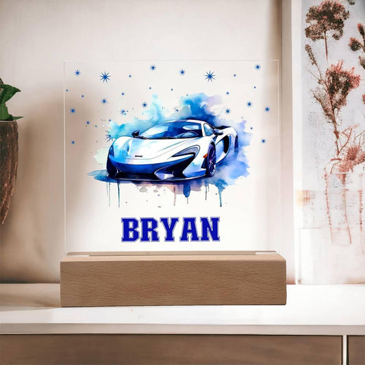 Personalized Sports Car Acrylic Plaque - Nightlight Room Decor - Mallard Moon Gift Shop