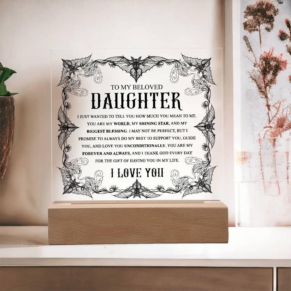 Daughter - Biggest Blessing Halloween Acrylic Square Plaque with LED Wooden Base - Mallard Moon Gift Shop