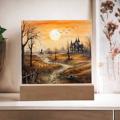 Ghost Manor: Acrylic Halloween Plaque - Mallard Moon Gift Shop