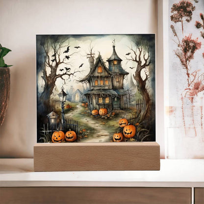 Midnight Manor: Premium Acrylic Halloween Plaque - Mallard Moon Gift Shop