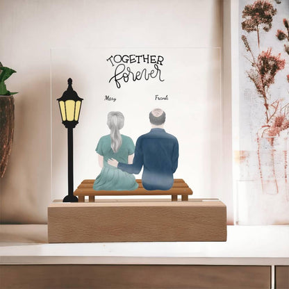 Anniversary, Birthday, Christmas Personalized Couples Romantic Sitting in the Park Acrylic Plaque - Mallard Moon Gift Shop