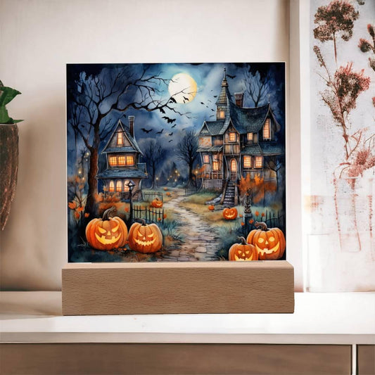 Moonlit Mansion: Spooky Acrylic Decor for Halloween Lovers - Mallard Moon Gift Shop