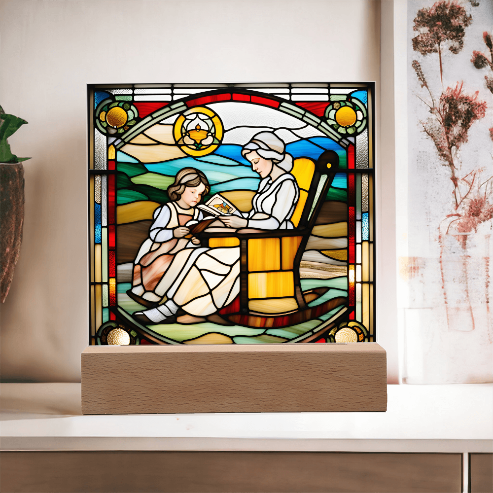 Grandmother and Granddaughter - Stained Glass Style LED Acrylic Plaque – A Touching Gift of Love and Legacy - Mallard Moon Gift Shop