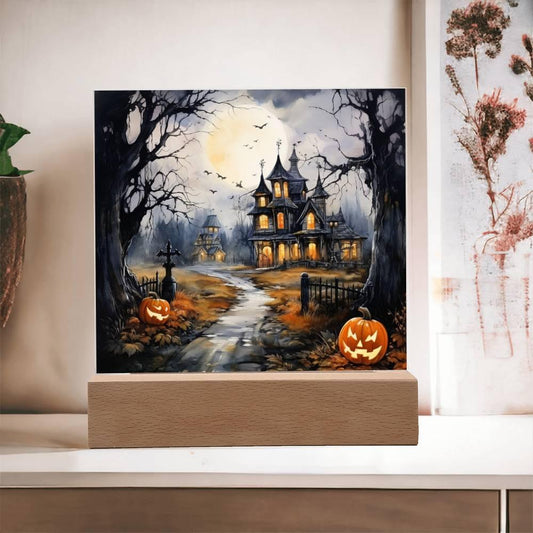 All Hallow's Haunt: Spooky Mansion Display Acrylic Plaque - Mallard Moon Gift Shop