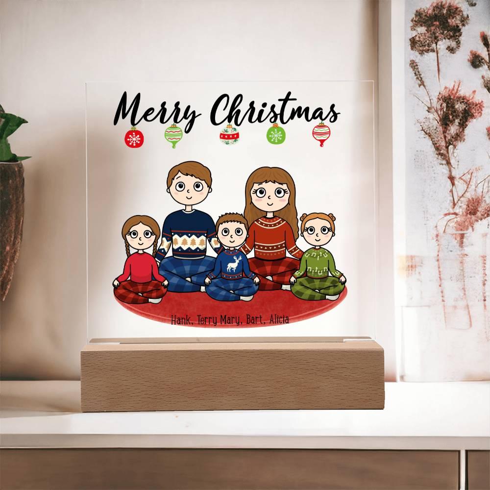 Christmas Family Portrait Personalized Square Acrylic Plaque - Mallard Moon Gift Shop