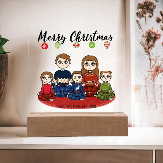 Christmas Family Portrait Personalized Square Acrylic Plaque - Mallard Moon Gift Shop