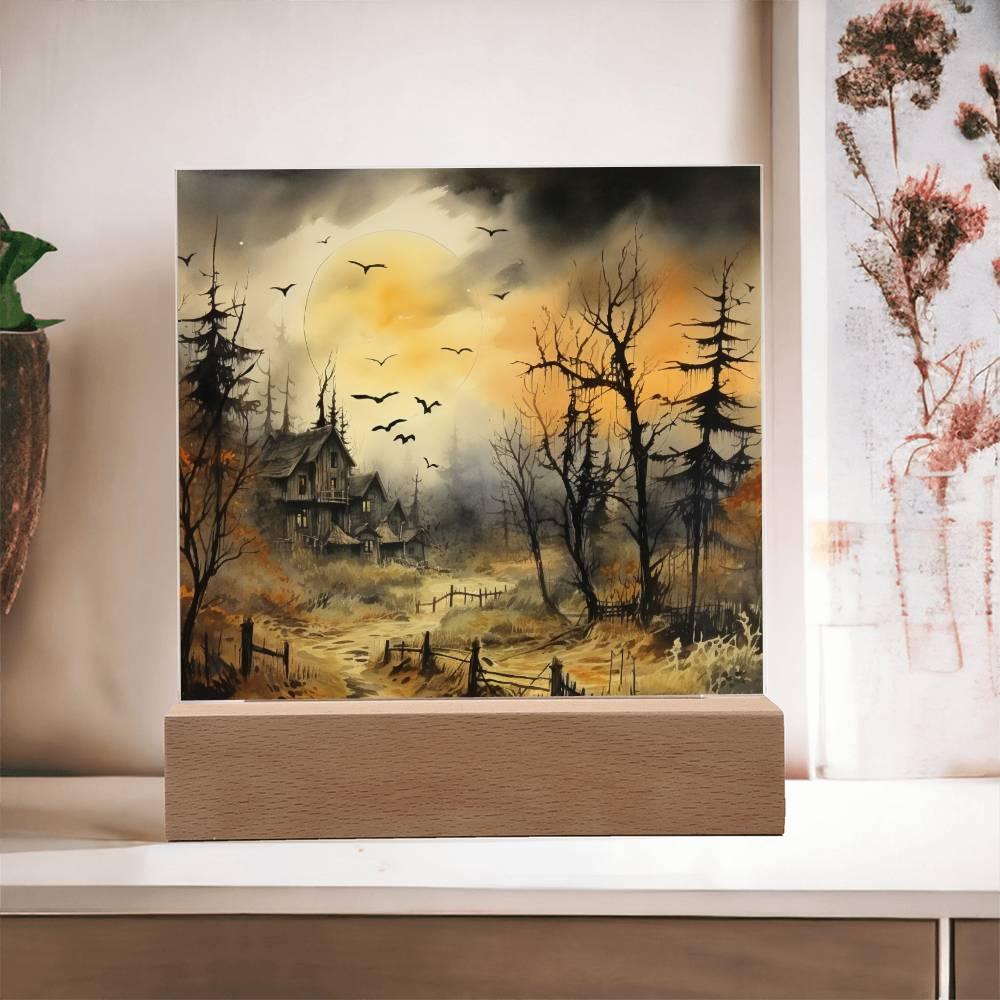 Frightful Forest: Premium Acrylic Halloween Mansion Acrylic Plaque Decor - Mallard Moon Gift Shop