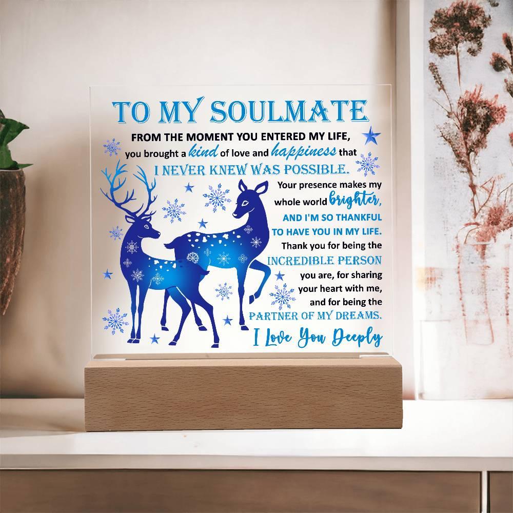 Soulmate - Partner Of Dreams Acrylic Plaque with LED Lighted Wooden Base - Mallard Moon Gift Shop