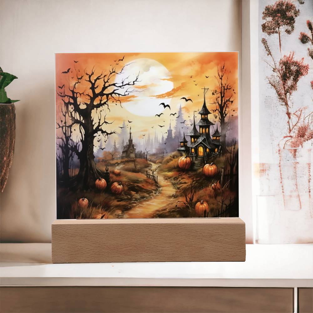 Eerie Mansion Estate: Acrylic Plaque Halloween Decor - Mallard Moon Gift Shop