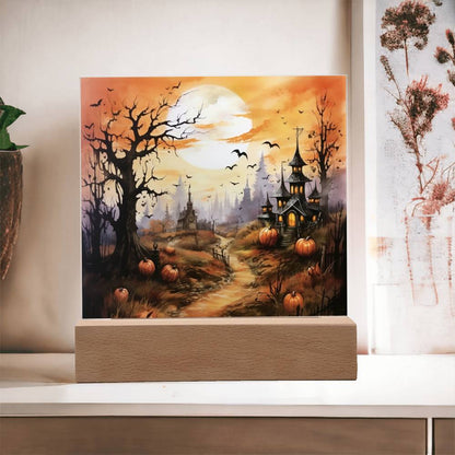Eerie Mansion Estate: Acrylic Plaque Halloween Decor - Mallard Moon Gift Shop
