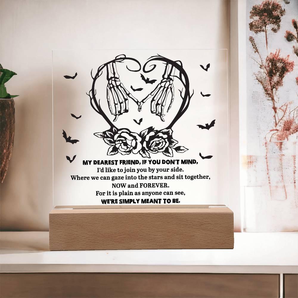 Soulmate Halloween - We Are Meant To Be - Acrylic Square Plaque with LED Wooden Base - Mallard Moon Gift Shop