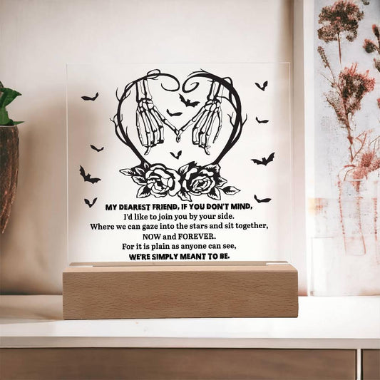 Soulmate Halloween - We Are Meant To Be - Acrylic Square Plaque with LED Wooden Base - Mallard Moon Gift Shop